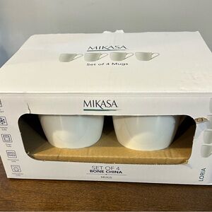 Mikasa Loria Bone China White Coffee Mugs Set of 4 NIB oven safe freezer safe